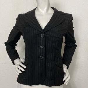 Semantiks Black/White 3 Button Striped Long Sleeve Lapel Blazer Jacket Size 4P
